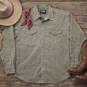 Vintage Wrangler Beige Brushhopper Long Sleeve Shirt. Mens Size 16 Collar